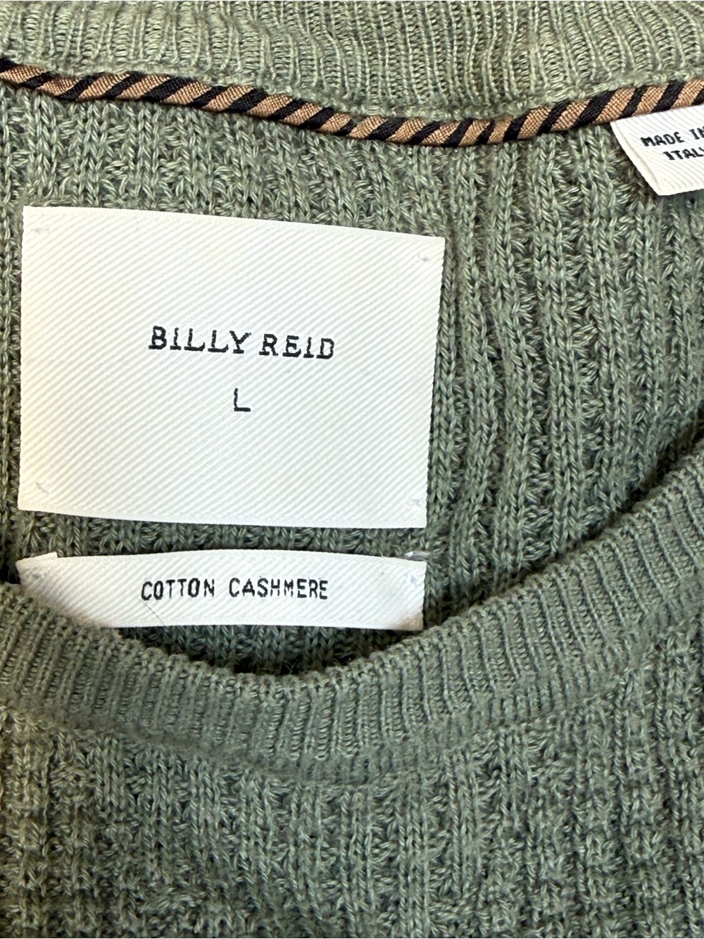 Billy Reid Sage Green Cotton-Cashmere Crewneck Sweater size L
